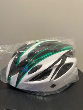 White & Green Bicycle Helmet Adult New